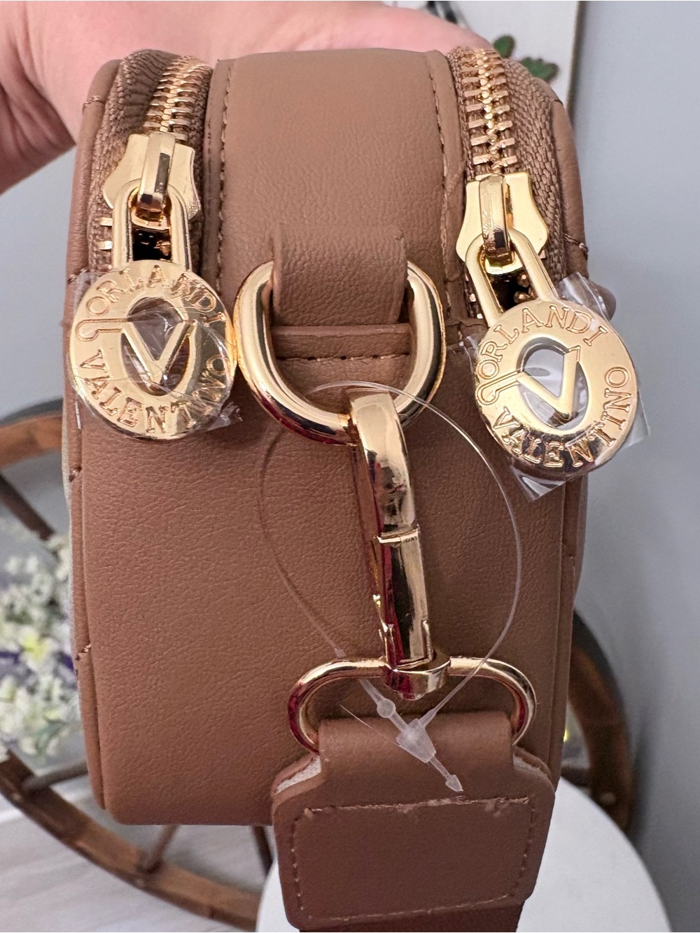Valentino Orlandi Quilted Crossbody Bag in Taupe Brown with Gold Hardware NWT - Picture 3 of 6